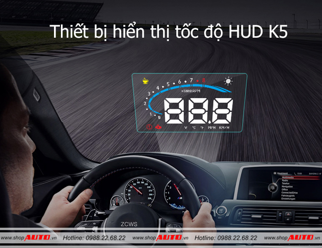 Thiết bị hiển thị tốc độ lên kính lái HUD K5 cho Hyundai